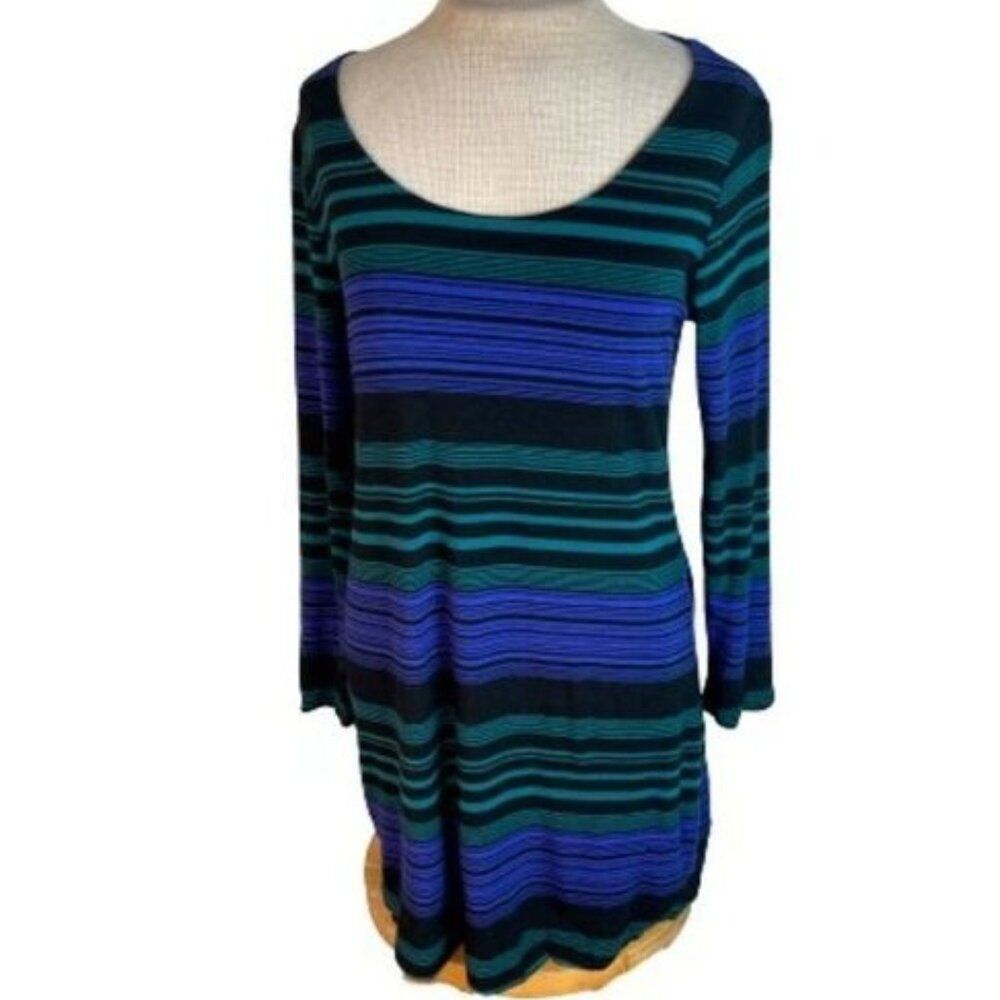 Soma Lounge Wear Striped Knit Tunic Top Black Purple Green XS